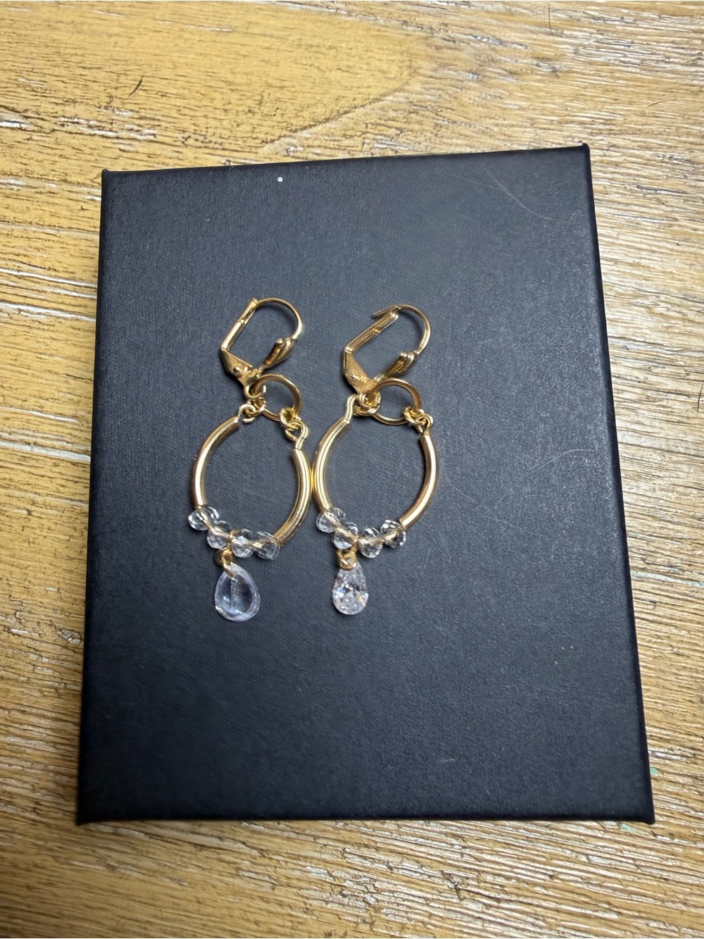 Gold filled Crystal AAA CZ Drop Hoop Earrings | Dainty Beaded Dangle Earrings
